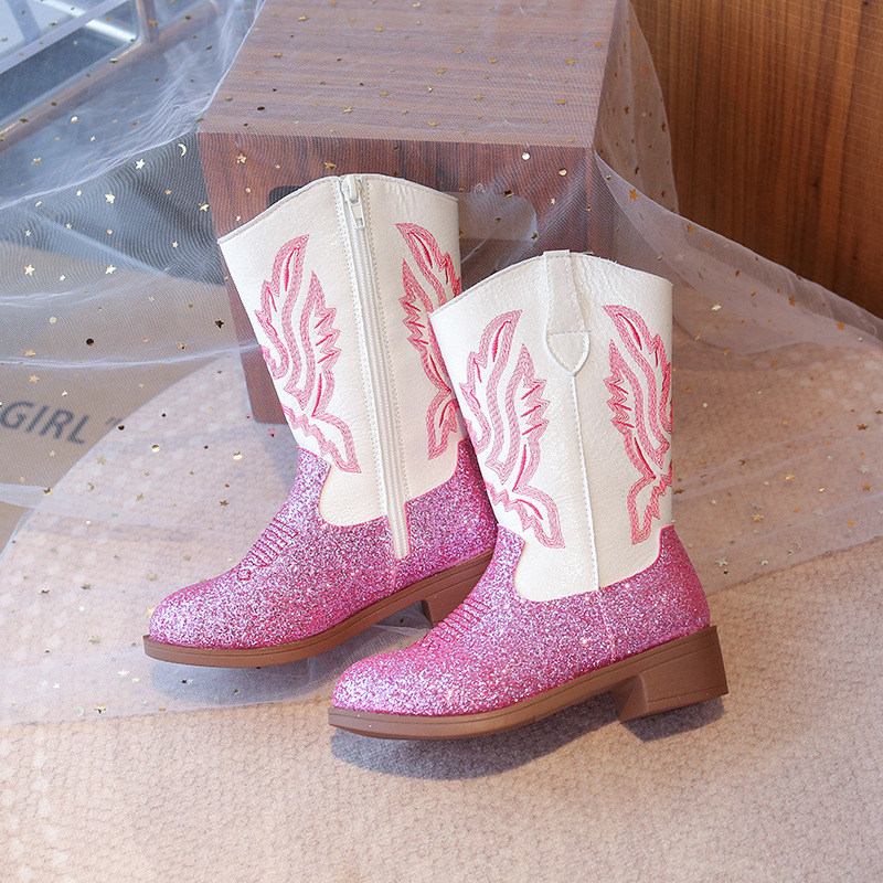 Ārējās tirdzniecības pārrobežu rudens un ziemas rietumu kovboju zābaki ar izšūtu biezu papēdi, apaļu purngalu, biezu zoli, puslīdz augstu mongoļu sieviešu zābaki, karsts stils