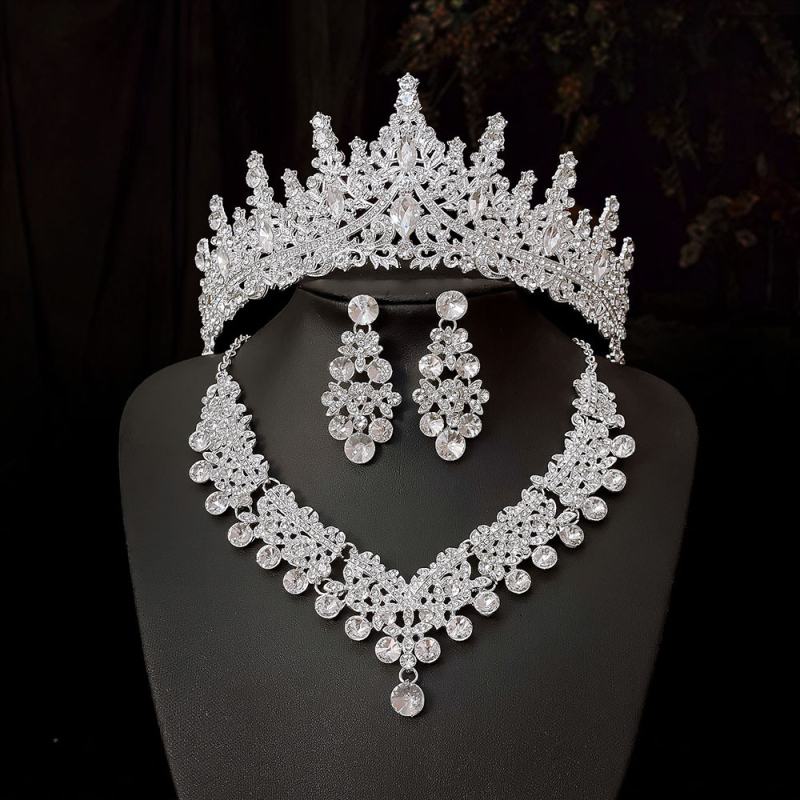 Euroopa ja Ameerika pruudi ehted kolmeosaline ülikond kõrgetasemeline tantsupulma ehted sulamist teemantkroon kaelakee kõrvarõngad ülikond