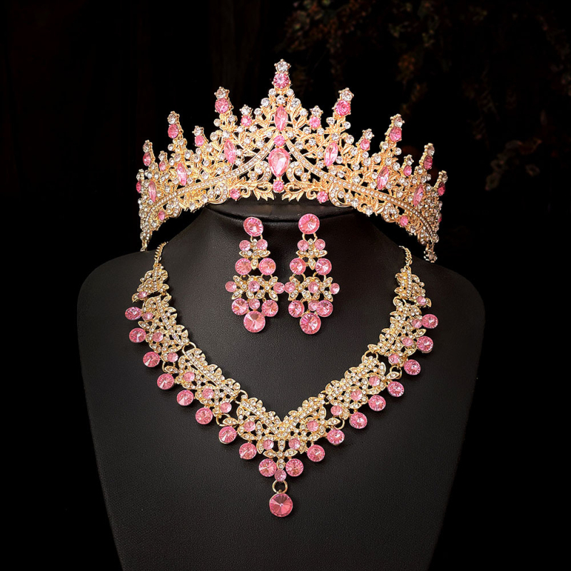 Euroopa ja Ameerika pruudi ehted kolmeosaline ülikond kõrgetasemeline tantsupulma ehted sulamist teemantkroon kaelakee kõrvarõngad ülikond