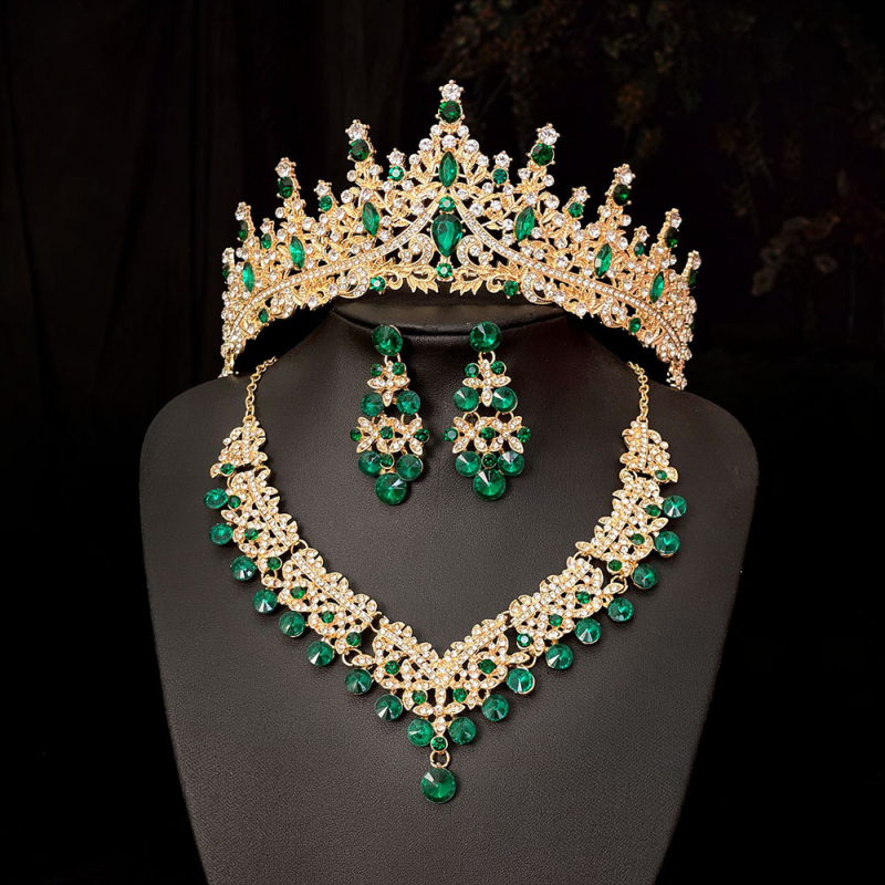 Euroopa ja Ameerika pruudi ehted kolmeosaline ülikond kõrgetasemeline tantsupulma ehted sulamist teemantkroon kaelakee kõrvarõngad ülikond