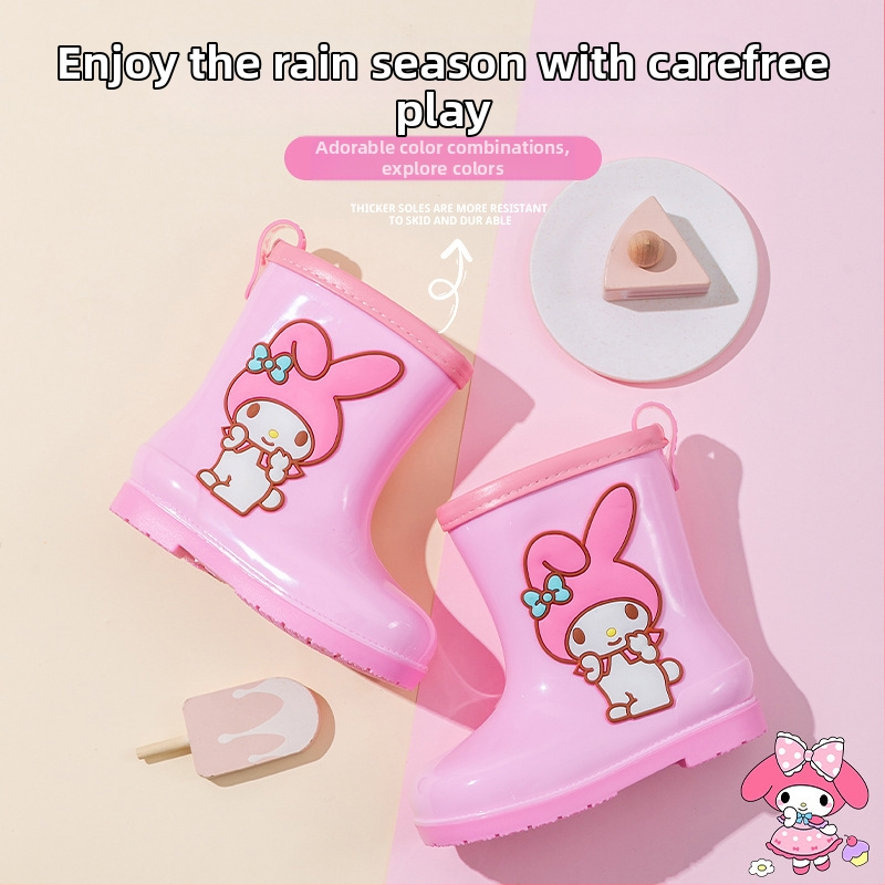 Sanrio Водоустойчиви Beam Kulomi Пролетни и летни детски обувки за дъжд, къси тръбички за открито, неплъзгащи се, четири сезона, бебешки дъждобранчета за момичета