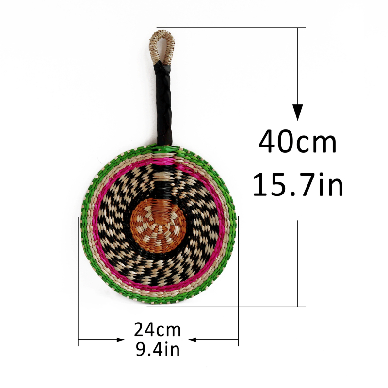 Vietnami imporditud käsitööna valminud õlgedest kootud lehvik, igapäevane Instagrami stiilis Aafrika elementide seinakaunistus, suvine