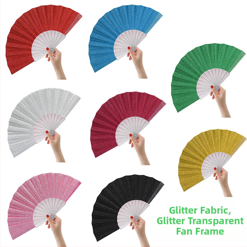 Cezhraničný horúci predajný skladací ventilátor Flash púdrová utierka priehľadný plastový ventilátor Bone sedempalcový vynikajúci dámsky ventilátor Party Dance ventilátor