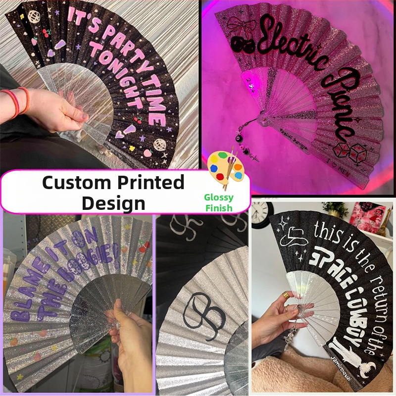 Cezhraničný horúci predajný skladací ventilátor Flash púdrová utierka priehľadný plastový ventilátor Bone sedempalcový vynikajúci dámsky ventilátor Party Dance ventilátor