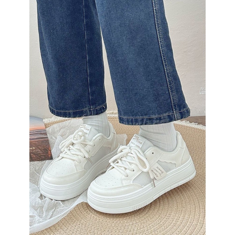 Vasarinis sijonas, kvėpuojantis, sportinis, laisvalaikio, balti batai, moteriški 2024 m. nauji, vasariniai, tinkliniai batai su didelėmis pirštais, lentos formos batai