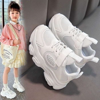 Tüdrukute kingad võrgust pehme tallaga Torre valged kingad uued 2025 laste kevad- ja sügiskingad hingavad jooksukatsed