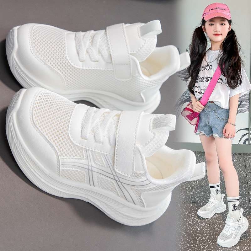 Tüdrukute kingad võrgust pehme tallaga Torre valged kingad uued 2025 laste kevad- ja sügiskingad hingavad jooksukatsed