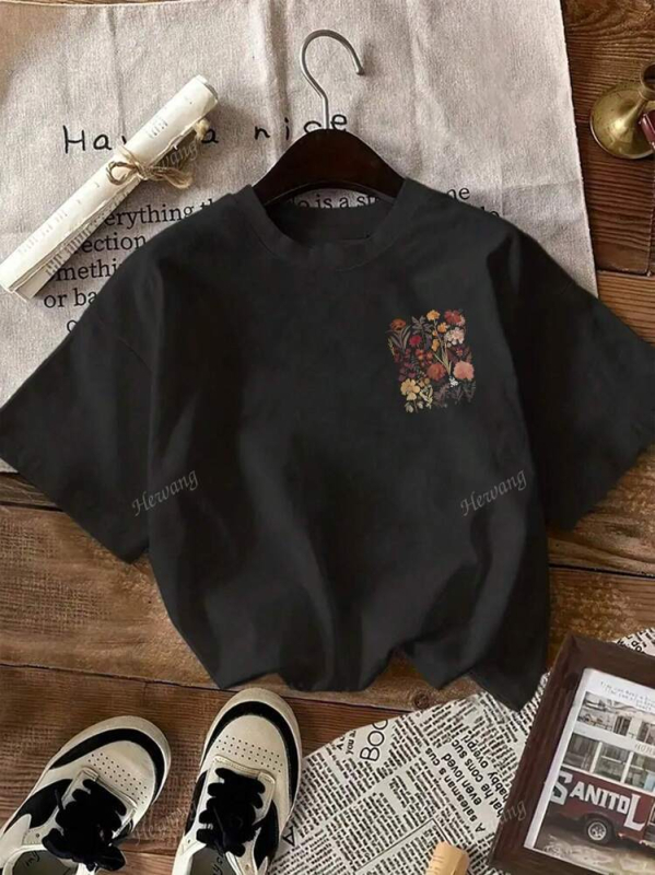 Piiriülene Aliexpressi naiste vabaaja lühikeste varrukatega ümara kaelusega T-särk