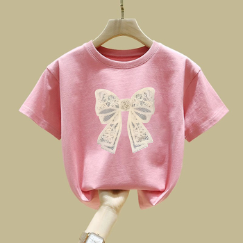 2366# Puuvillast tüdrukute lühikeste varrukatega T-särk Suvine laste beebikoomiks Lääne stiilis universaalne vabaaja trükitud topp