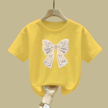 2366# Puuvillast tüdrukute lühikeste varrukatega T-särk Suvine laste beebikoomiks Lääne stiilis universaalne vabaaja trükitud topp