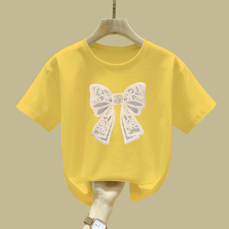 2366# Puuvillast tüdrukute lühikeste varrukatega T-särk Suvine laste beebikoomiks Lääne stiilis universaalne vabaaja trükitud topp