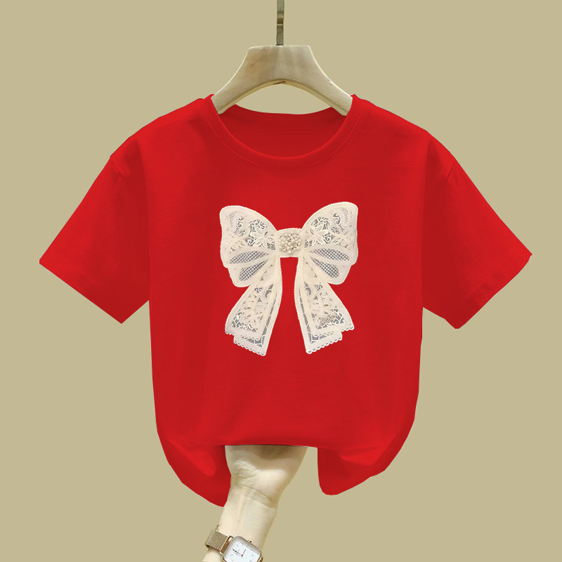 2366# Puuvillast tüdrukute lühikeste varrukatega T-särk Suvine laste beebikoomiks Lääne stiilis universaalne vabaaja trükitud topp