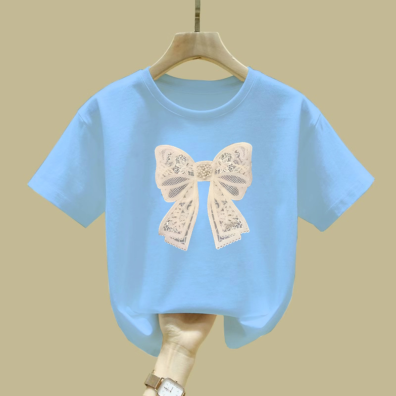 2366# Puuvillast tüdrukute lühikeste varrukatega T-särk Suvine laste beebikoomiks Lääne stiilis universaalne vabaaja trükitud topp