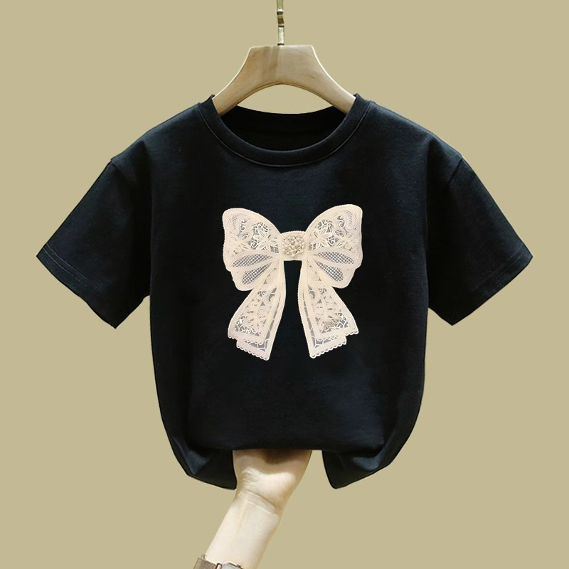 2366# Puuvillast tüdrukute lühikeste varrukatega T-särk Suvine laste beebikoomiks Lääne stiilis universaalne vabaaja trükitud topp