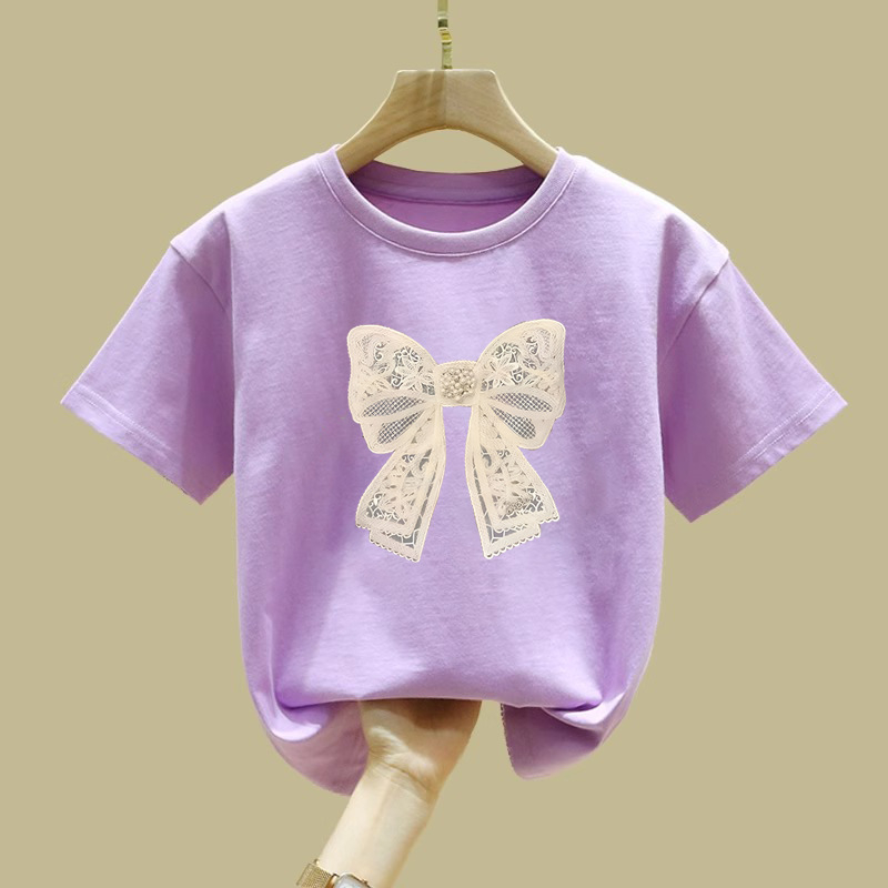 2366# Puuvillast tüdrukute lühikeste varrukatega T-särk Suvine laste beebikoomiks Lääne stiilis universaalne vabaaja trükitud topp