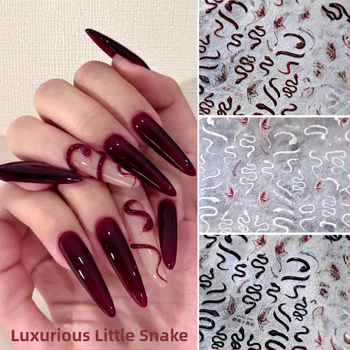 Uus Fugui väike punane madu reljeefne küünekunsti kleebis armas väike valge madu liblikas nutikas väike madu mao seljaliimiga küünekleebis