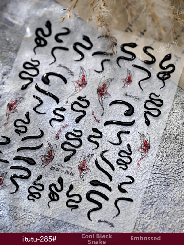 Uus Fugui väike punane madu reljeefne küünekunsti kleebis armas väike valge madu liblikas nutikas väike madu mao seljaliimiga küünekleebis