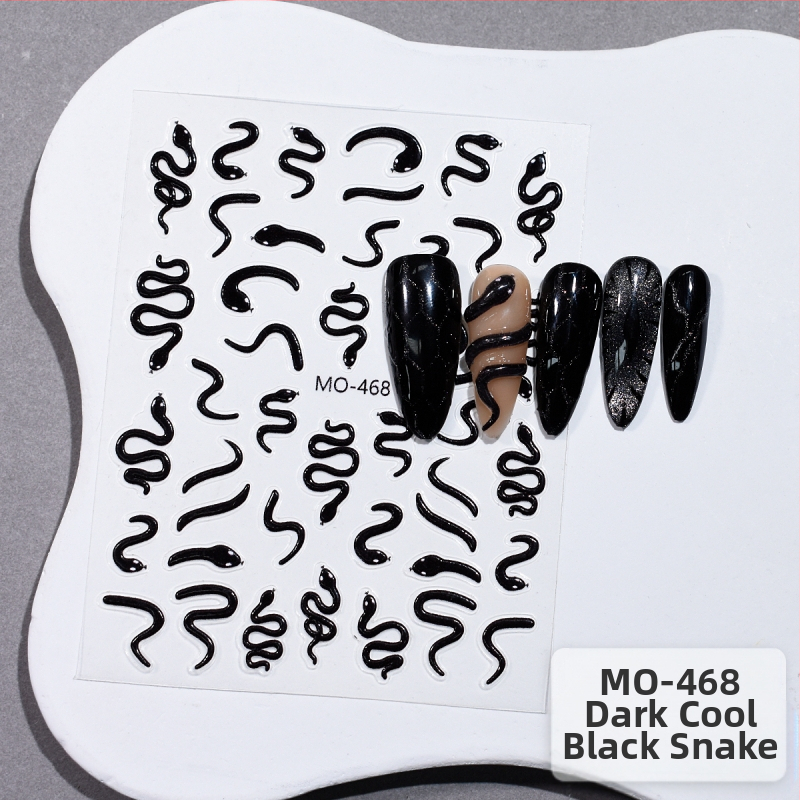 Uus Fugui väike punane madu reljeefne küünekunsti kleebis armas väike valge madu liblikas nutikas väike madu mao seljaliimiga küünekleebis