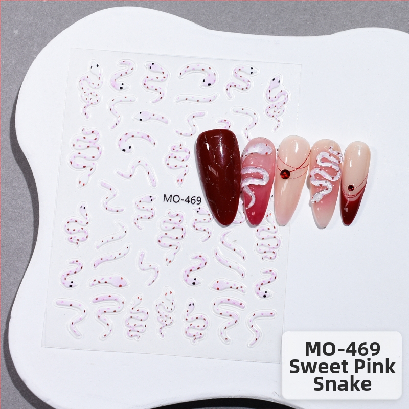 Uus Fugui väike punane madu reljeefne küünekunsti kleebis armas väike valge madu liblikas nutikas väike madu mao seljaliimiga küünekleebis