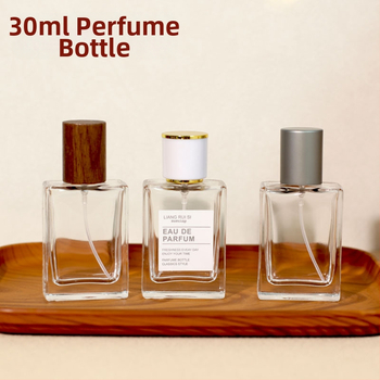 Parfüümipudel 30ml Stiilne kaasaskantav kosmeetiline klaaspudel Puidust kork Press Spray Läbipaistev parfüümipudel Tühi pudel