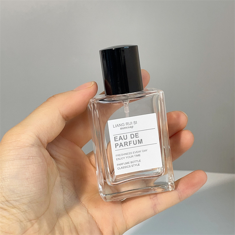 Parfüümipudel 30ml Stiilne kaasaskantav kosmeetiline klaaspudel Puidust kork Press Spray Läbipaistev parfüümipudel Tühi pudel