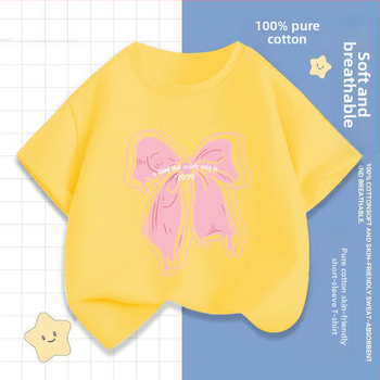 2242 # Tüdrukute lühikeste varrukatega T-särk Suvine uus laste poolvarrukatega topid Moodsad beebiriided Suvised laste riided