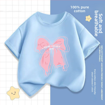 2242 # Tüdrukute lühikeste varrukatega T-särk Suvine uus laste poolvarrukatega topid Moodsad beebiriided Suvised laste riided