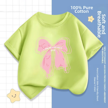 2242 # Tüdrukute lühikeste varrukatega T-särk Suvine uus laste poolvarrukatega topid Moodsad beebiriided Suvised laste riided