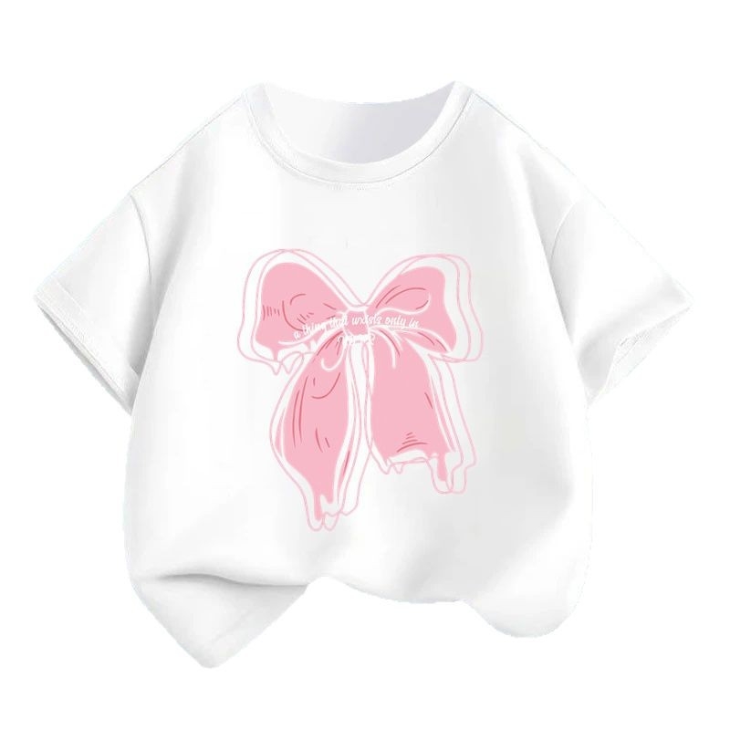 2242 # Tüdrukute lühikeste varrukatega T-särk Suvine uus laste poolvarrukatega topid Moodsad beebiriided Suvised laste riided