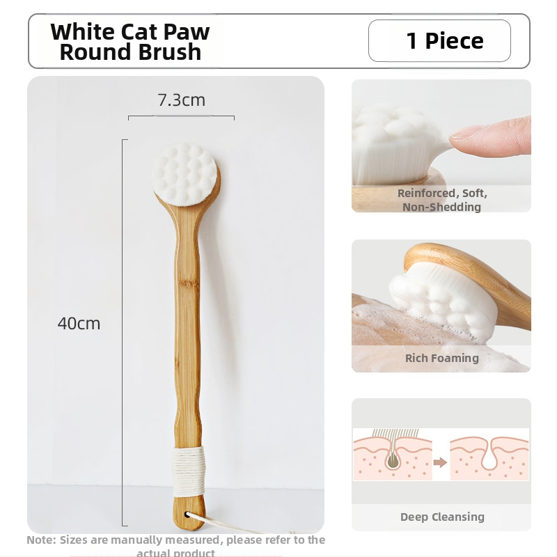 Vannihari kassiküünisega pehmete karvadega pika käepidemega vannihari meestele ja naistele naha hõõrumiseks muda vannirätikuga kehahari seljale