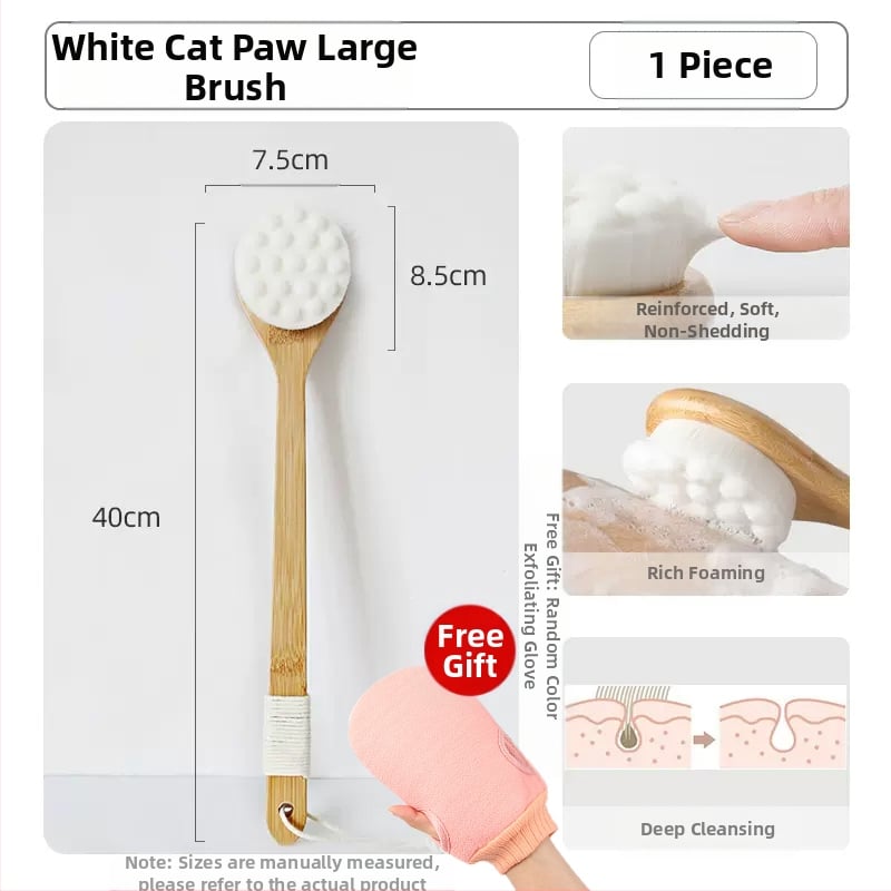 Vannihari kassiküünisega pehmete karvadega pika käepidemega vannihari meestele ja naistele naha hõõrumiseks muda vannirätikuga kehahari seljale