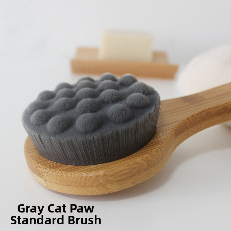 Vannihari kassiküünisega pehmete karvadega pika käepidemega vannihari meestele ja naistele naha hõõrumiseks muda vannirätikuga kehahari seljale