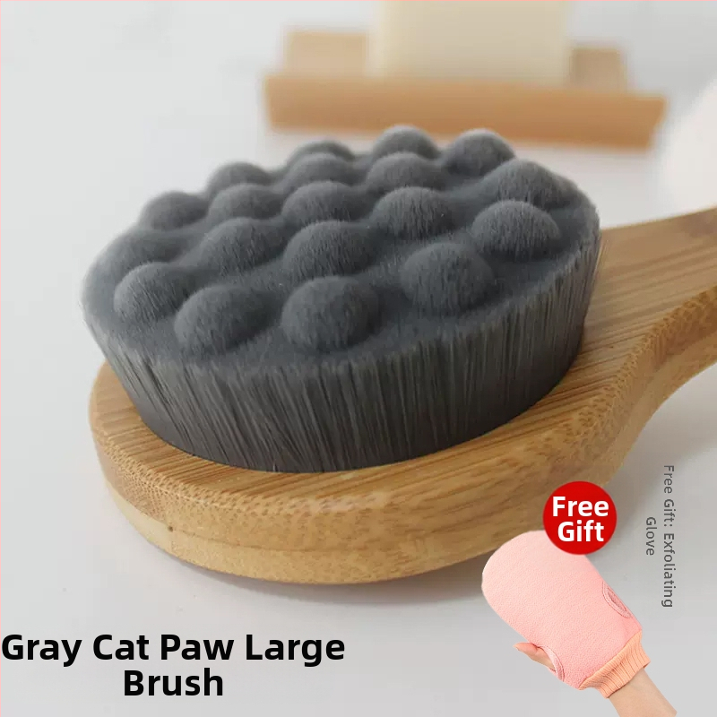 Vannihari kassiküünisega pehmete karvadega pika käepidemega vannihari meestele ja naistele naha hõõrumiseks muda vannirätikuga kehahari seljale