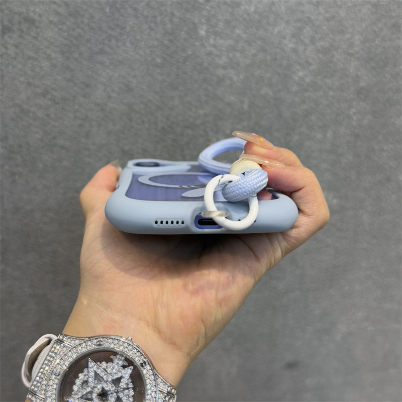 Sobib Apple 16 mobiiltelefoni ümbrisele, roosade kõrvadega, iPhone 16Promax, magnetilise kassisabaga, 15Pro, läbipaistev