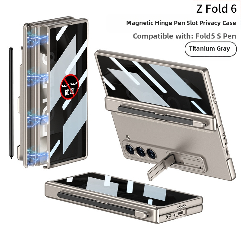 Samsung Galaxy Z Fold6 kokkupandava ekraaniga telefoniümbris, piilumisvastane magnetiline puhastusklamber, pliiatsi pesaga telefoniümbris