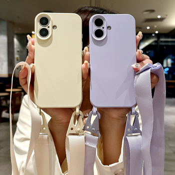 Väliskaubanduse iPhone16 ühe riputusauguga peened augud vedel silikoonist Apple 15 kõikehõlmav crossbody lanyard mobiiltelefoni ümbris