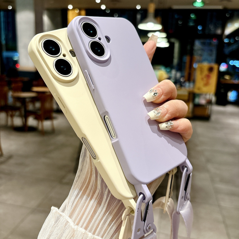 Väliskaubanduse iPhone16 ühe riputusauguga peened augud vedel silikoonist Apple 15 kõikehõlmav crossbody lanyard mobiiltelefoni ümbris