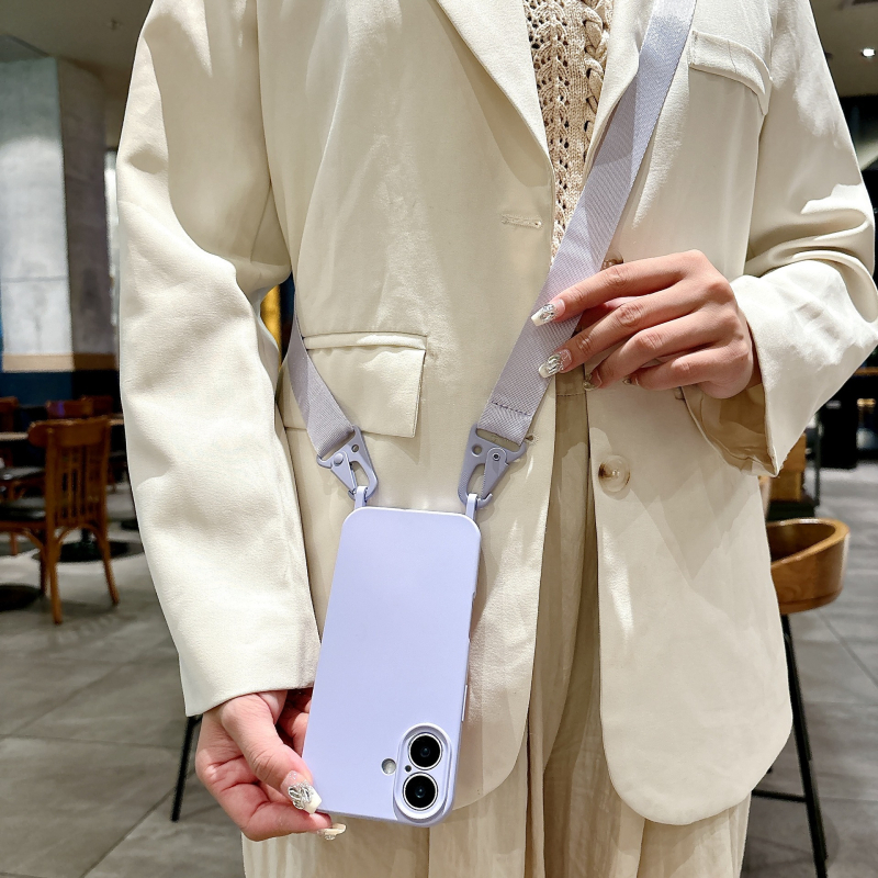 Väliskaubanduse iPhone16 ühe riputusauguga peened augud vedel silikoonist Apple 15 kõikehõlmav crossbody lanyard mobiiltelefoni ümbris