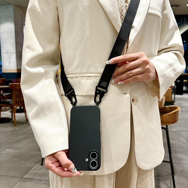 Väliskaubanduse iPhone16 ühe riputusauguga peened augud vedel silikoonist Apple 15 kõikehõlmav crossbody lanyard mobiiltelefoni ümbris