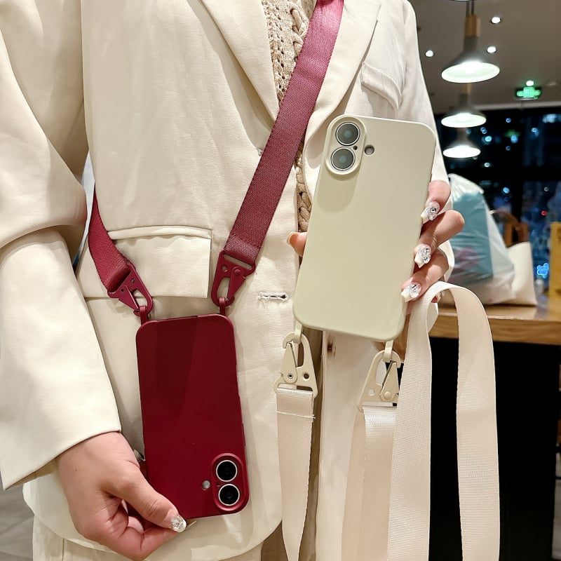 Väliskaubanduse iPhone16 ühe riputusauguga peened augud vedel silikoonist Apple 15 kõikehõlmav crossbody lanyard mobiiltelefoni ümbris