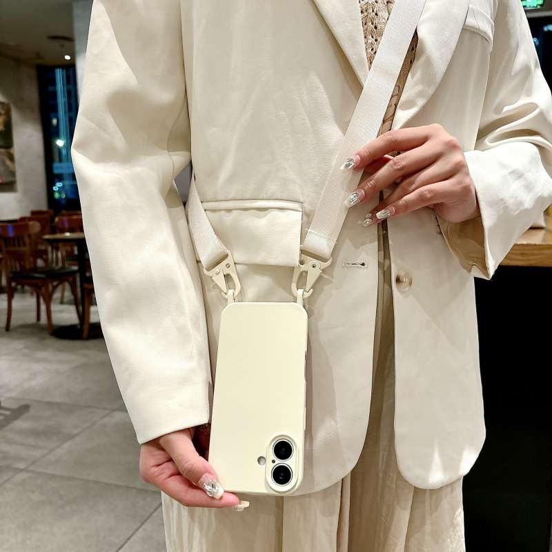 Väliskaubanduse iPhone16 ühe riputusauguga peened augud vedel silikoonist Apple 15 kõikehõlmav crossbody lanyard mobiiltelefoni ümbris