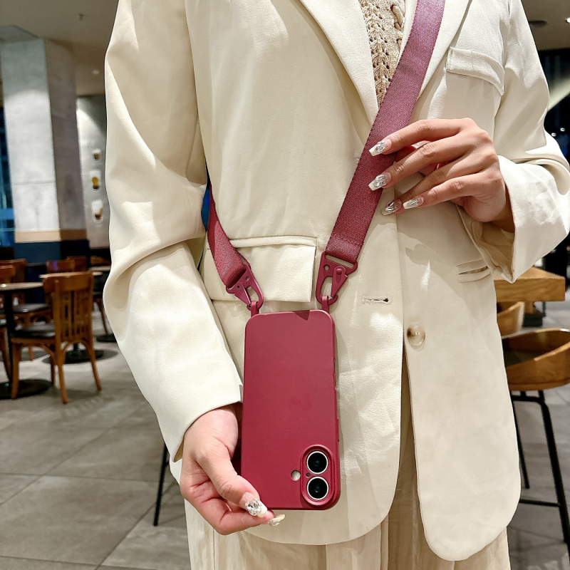 Väliskaubanduse iPhone16 ühe riputusauguga peened augud vedel silikoonist Apple 15 kõikehõlmav crossbody lanyard mobiiltelefoni ümbris