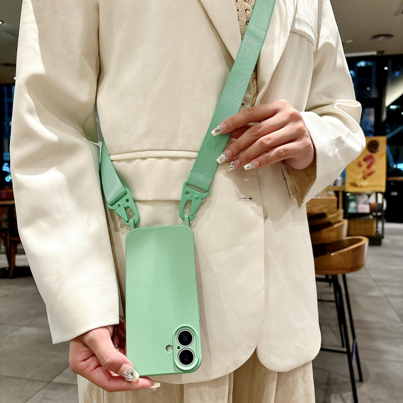 Väliskaubanduse iPhone16 ühe riputusauguga peened augud vedel silikoonist Apple 15 kõikehõlmav crossbody lanyard mobiiltelefoni ümbris