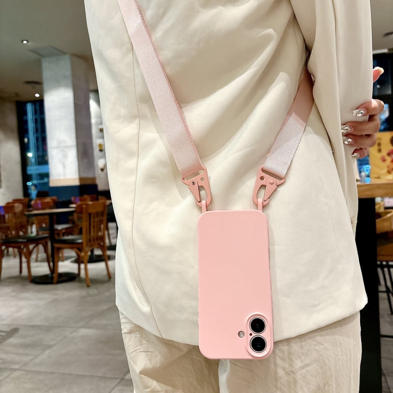 Väliskaubanduse iPhone16 ühe riputusauguga peened augud vedel silikoonist Apple 15 kõikehõlmav crossbody lanyard mobiiltelefoni ümbris