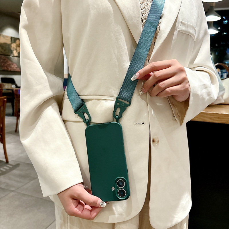 Väliskaubanduse iPhone16 ühe riputusauguga peened augud vedel silikoonist Apple 15 kõikehõlmav crossbody lanyard mobiiltelefoni ümbris