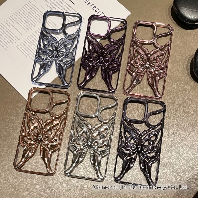 Vhodné pre puzdro na mobilný telefón Iphone16Promax, vyrezávané chladiace galvanické pokovovanie, motýľ, Apple 16E, ochranný kryt proti pádu, kríž