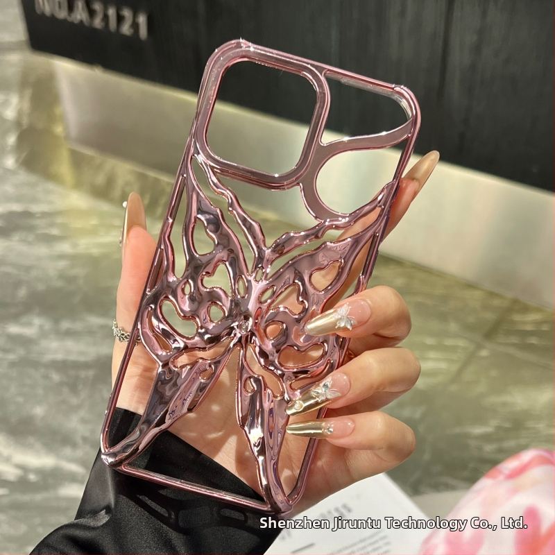 Vhodné pre puzdro na mobilný telefón Iphone16Promax, vyrezávané chladiace galvanické pokovovanie, motýľ, Apple 16E, ochranný kryt proti pádu, kríž