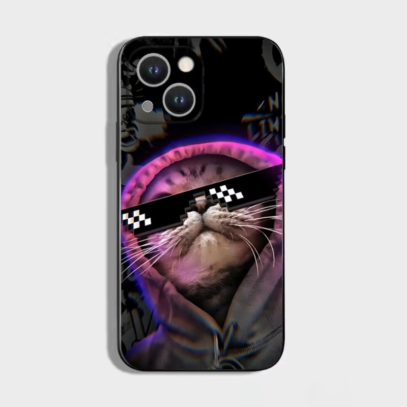 Abstraktne naljakas kassipoeg, mis sobib Iphone16Plus kukkumisvastase mobiiltelefoni ümbrisega, armsad päikeseprillid, Cat 11Pro pehme ümbris