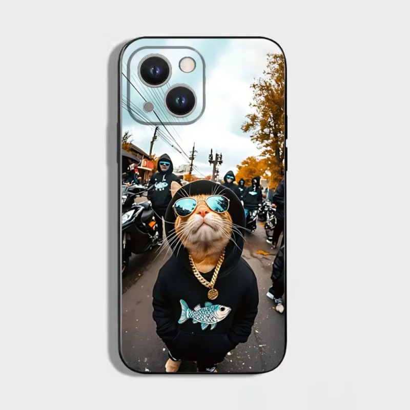 Abstraktne naljakas kassipoeg, mis sobib Iphone16Plus kukkumisvastase mobiiltelefoni ümbrisega, armsad päikeseprillid, Cat 11Pro pehme ümbris