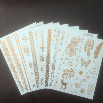 Uued ühekordsed pronksjad tätoveeringukleebised, mis sobivad veeülekande simulatsiooniks Euroopa ja Ameerika piiriülestele kuldse rannapeo kleebistele.